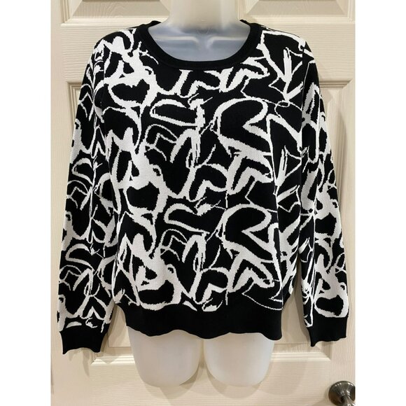 Adrianna Papell Black & White Abstract Valentines Heart Sweater Women’s Medium - Picture 2 of 9